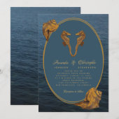 Nautical Gold Zeepaarden Zee Slakken Strand Bruilo Kaart (Voorkant / Achterkant)
