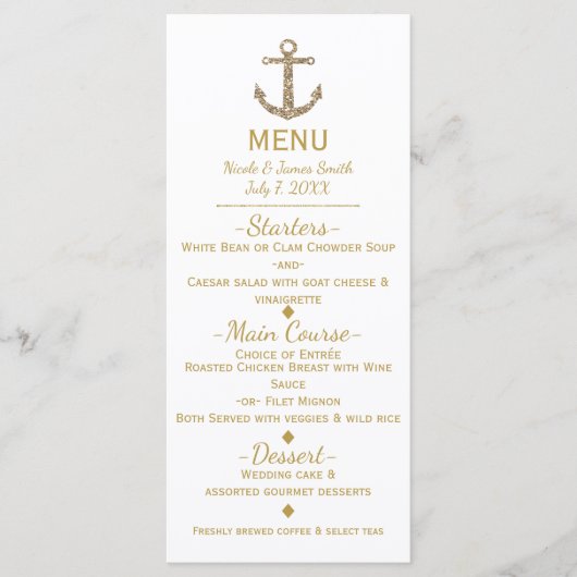 Nautical Gouden Glitter Anker Glamour Menu Kaart (Voorkant)