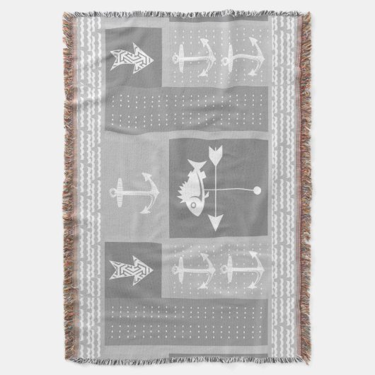 Nautical Gray Anchor Fish Weather Vane Patroon Deken (Voorkant Verticaal)