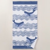 Nautical Gray Blue White Whale Waves Strandlaken (Voorkant)