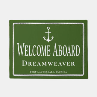 Nautical Green Welcome Aboard Name Anchor Deurmat