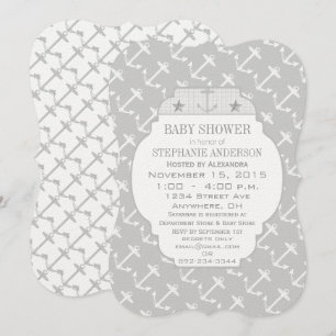 Nautical Grey Anchor Baby shower Kaart