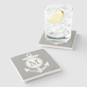 Nautical Grey Anchor Stenen Onderzetter