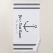 Nautical Grey and White Custom Boat Name Beach Strandlaken (Voorkant)