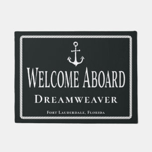 Nautical Grey Welkom Aboard Name Anchor Deurmat