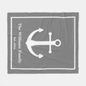 Nautical Grey & White Anchor & Achternaam Fleece Deken (Voorkant (Horizontaal))