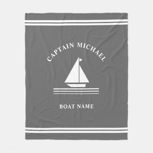 Nautical Grey White Boat Name Boating Illustration Fleece Deken (Voorkant)