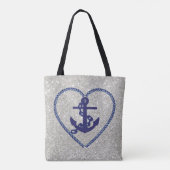 Nautical Heart Anchor Silver Faux Glitter Tote Bag (Achterkant)