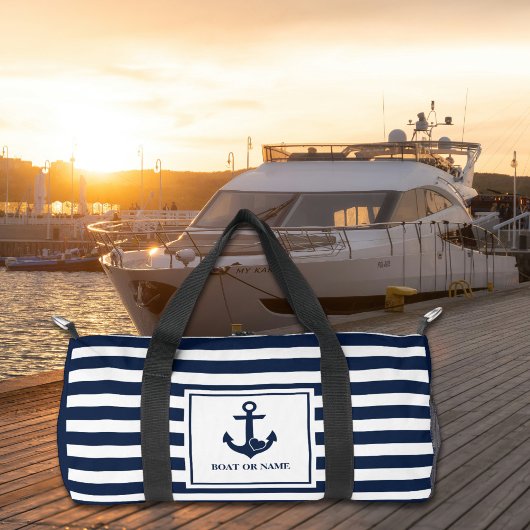 Nautical Heart Anker Bootnaam Marine Wit Gestreept Plunjezak