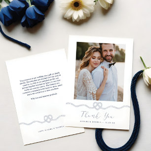 Nautical Heart Rope Navy & White Foto Dank u Bedankkaart