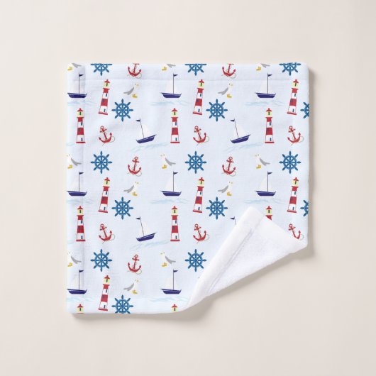 Nautical Icons Vuurtoren Boot Anker Zeevaart Bad Handdoek (Wasdoekje)