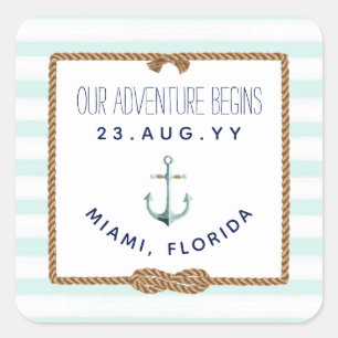 Nautical Infinity Knot Mint White Striped Wedding Vierkante Sticker