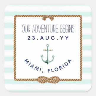 Nautical Infinity Knot Mint White Striped Wedding Vierkante Sticker
