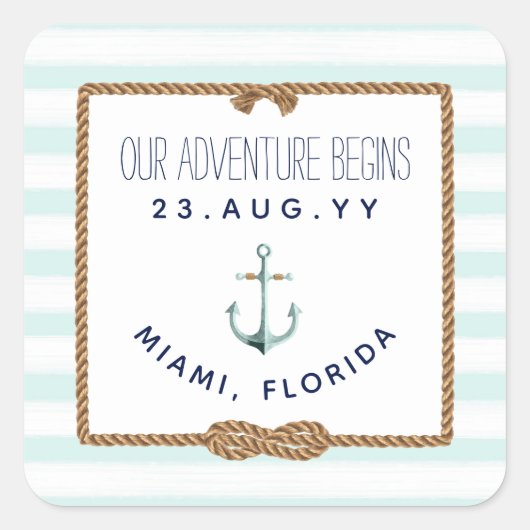 Nautical Infinity Knot Mint White Striped Wedding Vierkante Sticker (Voorkant)