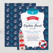 Nautical Invitation for Birthday Party Ahoy! Blue (Devant / Derrière)