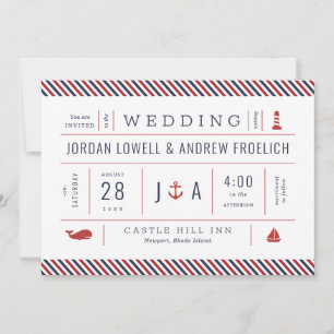 Nautical Invite Red White New England Weddenschap Aankondiging