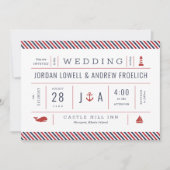 Nautical Invite Red White New England Weddenschap Aankondiging (Voorkant)