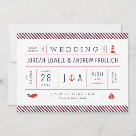 Nautical Invite Red White New England Weddenschap Aankondiging