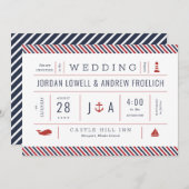 Nautical Invite Red White New England Weddenschap Aankondiging (Voorkant / Achterkant)