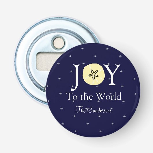 Nautical Joy Sandollar Blue White Kerstmis Button Flesopener (Voorkant)