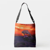 Nautical Jumping Dolphins Oranje Ocean Sunset Crossbody Tas (Achterkant)