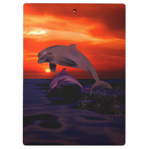 Nautical Jumping Dolphins Oranje Ocean Sunset Klembord