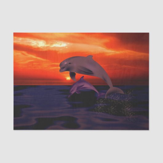 Nautical Jumping Dolphins Oranje Ocean Sunset Tissuepapier (Voorkant)
