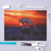 Nautical Jumping Dolphins Oranje Ocean Sunset Tissuepapier (Craft)
