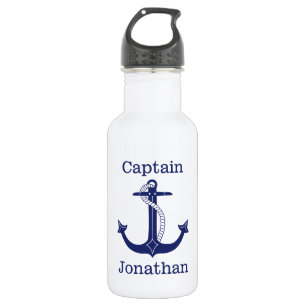 Nautical Kapitein Blue Anchor Naam toevoegen Waterfles