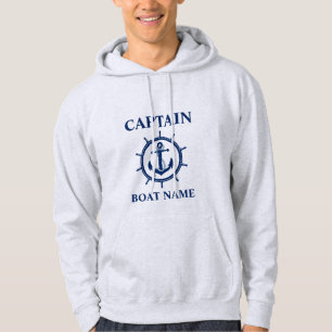 Nautical Kapitein Bootnaam Anker Rope Wheel Grey Hoodie