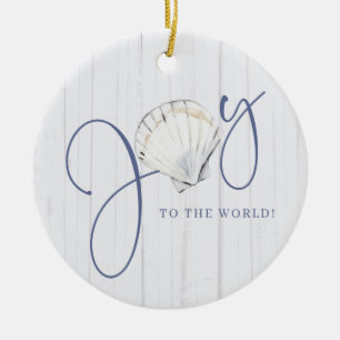 Nautical Kerstfeest Joy Seashell Holiday Foto Keramisch Ornament