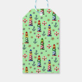 Nautical kerstvuurtoren op groene achtergrond cadeaulabel (Achterkant)