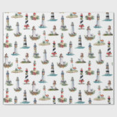Nautical Kerstvuurtoren White Cadeaupapier (Vlak)