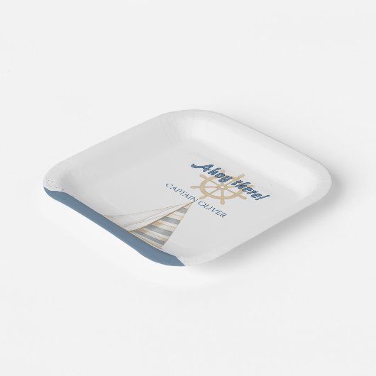 Nautical Kids Verjaardag | Marine Blauw & Wit boot Papieren Bordje (Gebogen)