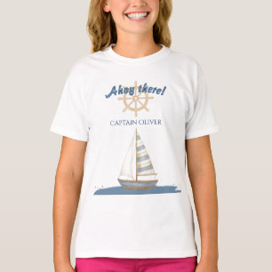 Nautical Kids Verjaardag   Marine Blauw & Wit boot T-shirt