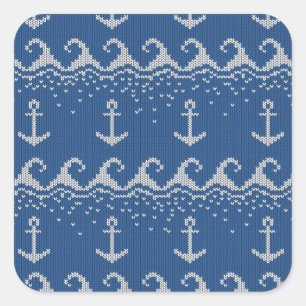 Nautical Knit Pattern Vierkante Sticker