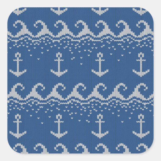 Nautical Knit Pattern Vierkante Sticker (Voorkant)