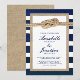 Nautical Knot Burlap & Waterverf Navy Stripes Kaart