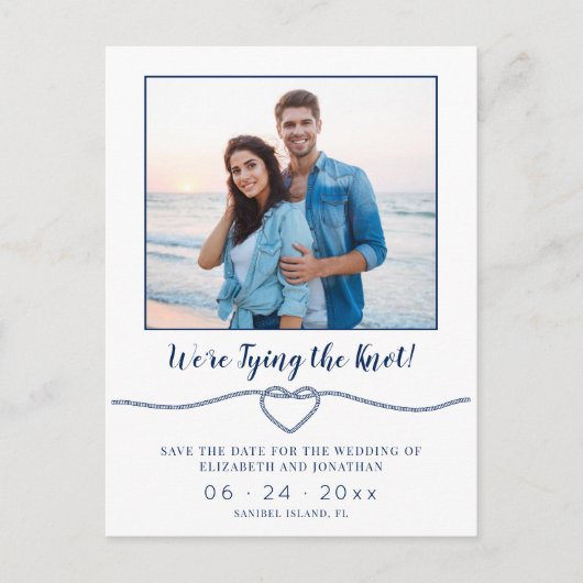 Nautical Knot Heart Photo Weddenschap Save the Dat Aankondigingskaart (Voorkant)