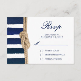 Nautical Knot & Waterverf Navy Stripes RSVP Kaartje