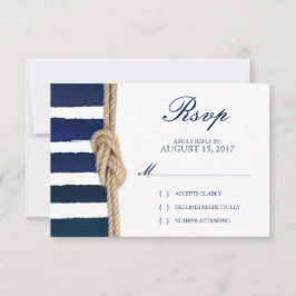 Nautical Knot & Waterverf Navy Stripes RSVP Kaartje