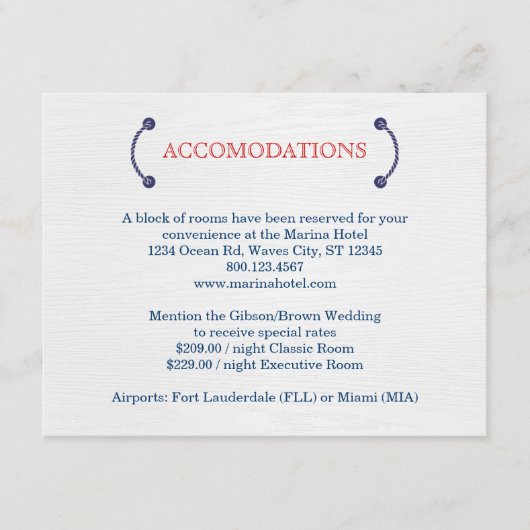 Nautical Knot Wedding Accommodatie Card Informatiekaartje (Voorkant)