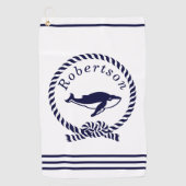 Nautical kustname Whale Navy Blue Golfhanddoek (Voorkant)