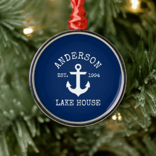 Nautical Lake House Anchor Familienaam Blue Metalen Ornament