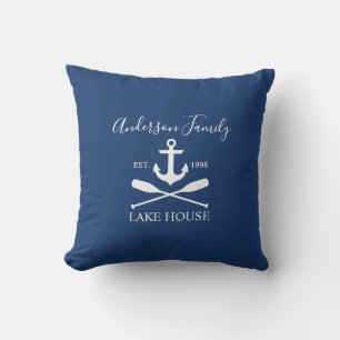 Nautical Lake House Anchor Oars Family Navy Blue Buitenkussen