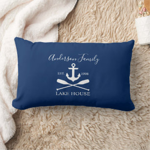 Nautical Lake House Anchor Oars Family Navy Blue Kussen