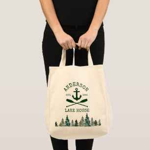Nautical Lake House Anchor Oars Pines Grocery Tote Bag
