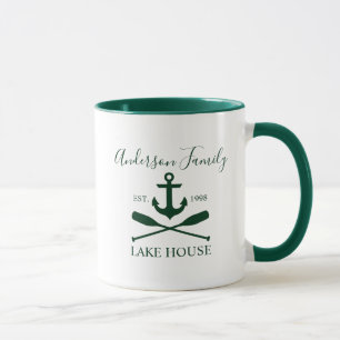 Nautical Lake House Anker Oars familie groen wit Mok