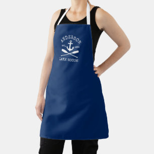 Nautical Lake House Family Navy Blue Anchor Oars Schort