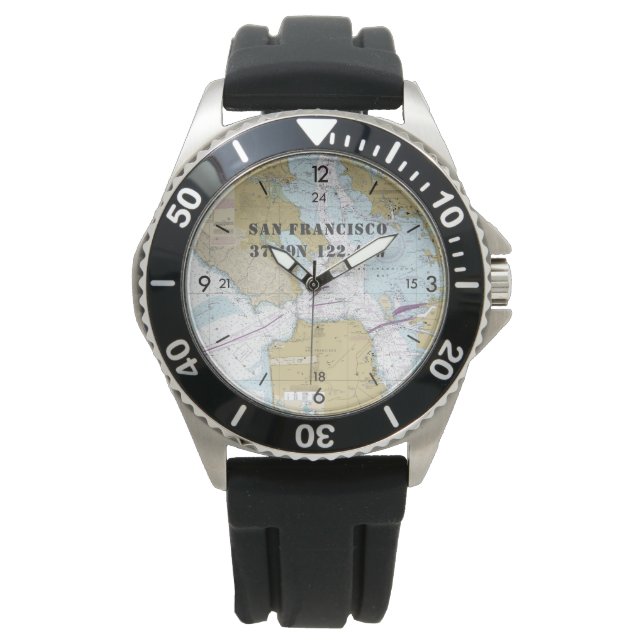 Nautical Latitude Longitude Boater's San Francisco Horloge (Voorkant)